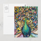 Tiffany Peacock Glas in lood stijl briefkaart (Voorkant / Achterkant)