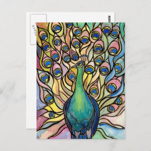 Tiffany Peacock Glas in lood stijl briefkaart (Voorkant / Achterkant)