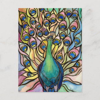 Tiffany Peacock Glas in lood stijl briefkaart