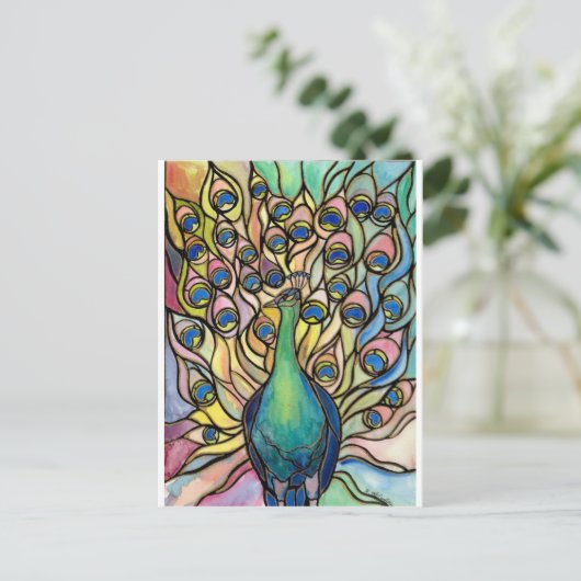Tiffany Peacock Glas in lood style ARTpostcard Briefkaart (Staand voorkant)
