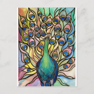 Tiffany Peacock Glas in lood style ARTpostcard Briefkaart
