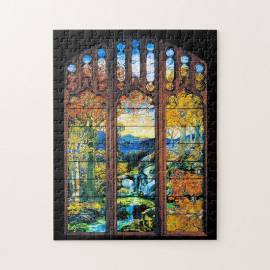 Tiffany Stained Glass Window Fall Landscape Puzzle Legpuzzel (Verticaal)