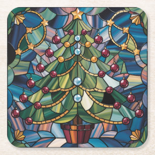 Tiffany-stijl Gebrandschilderde Kerstboom Kartonnen Onderzetters