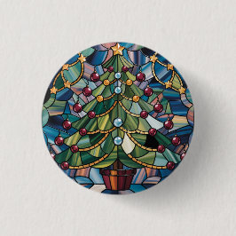 Tiffany-stijl Gebrandschilderde Kerstboom Ronde Button 3,2 Cm