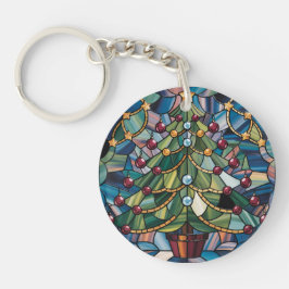 Tiffany-stijl Gebrandschilderde Kerstboom Sleutelhanger