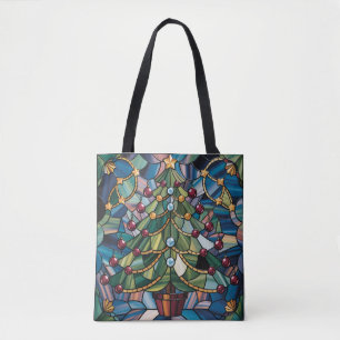 Tiffany-stijl Gebrandschilderde Kerstboom Tote Bag