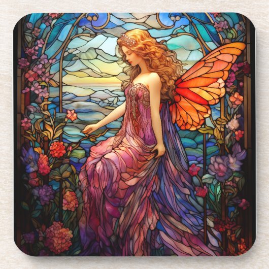 Tiffany stijl Glas in lood magische fee Bier Onderzetter (Voorkant)