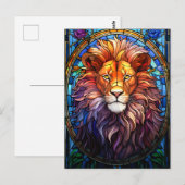 Tiffany-stijl Glas in lood Majestic Lion Briefkaart (Voorkant / Achterkant)