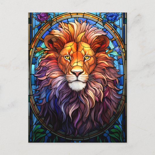 Tiffany-stijl Glas in lood Majestic Lion Briefkaart (Voorkant)