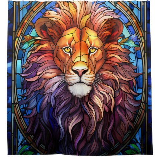 Tiffany-stijl Glas in lood Majestic Lion Douchegordijn (Voorkant)