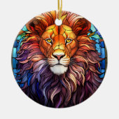 Tiffany-stijl Glas in lood Majestic Lion Keramisch Ornament (Voorkant)