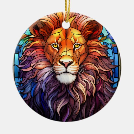 Tiffany-stijl Glas in lood Majestic Lion Keramisch Ornament (Voorkant)