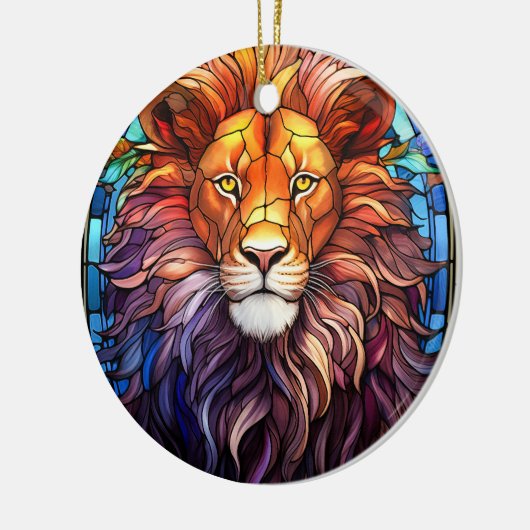 Tiffany-stijl Glas in lood Majestic Lion Keramisch Ornament (Links)
