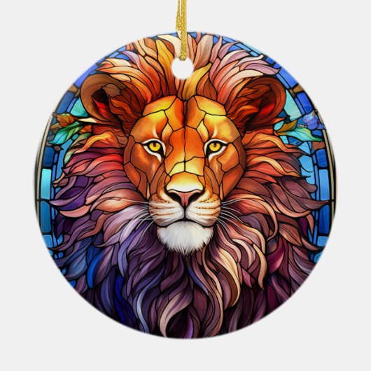 Tiffany-stijl Glas in lood Majestic Lion Keramisch Ornament (Achterkant)