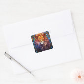 Tiffany-stijl Glas in lood Majestic Lion Vierkante Sticker (Envelop)