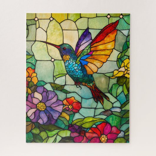 Tiffany-stijl raam met kolibrie legpuzzel (Verticaal)