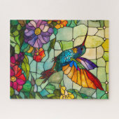 Tiffany-stijl raam met kolibrie legpuzzel (Horizontaal)