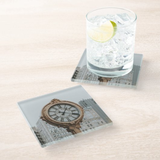 Tiffany Street Clock in New York Glazen Onderzetter (Schuin)