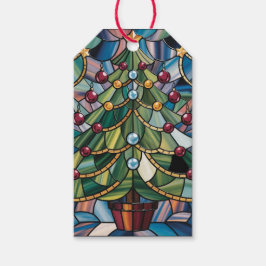 Tiffany-Style Gebrandschilderde Kerstboom Cadeaulabel