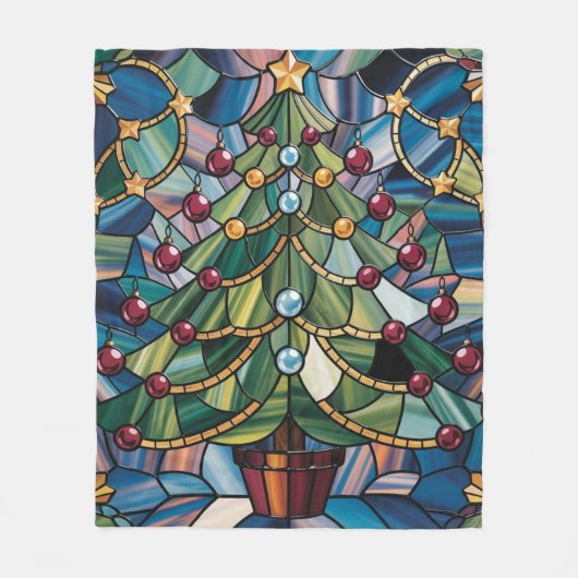 Tiffany-Style Gebrandschilderde Kerstboom Fleece Deken (Voorkant)