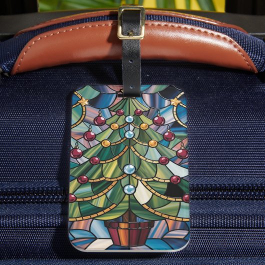 Tiffany-Style Stained Glass Christmas Tree Bagagelabel (Voorkant Insitu 2)
