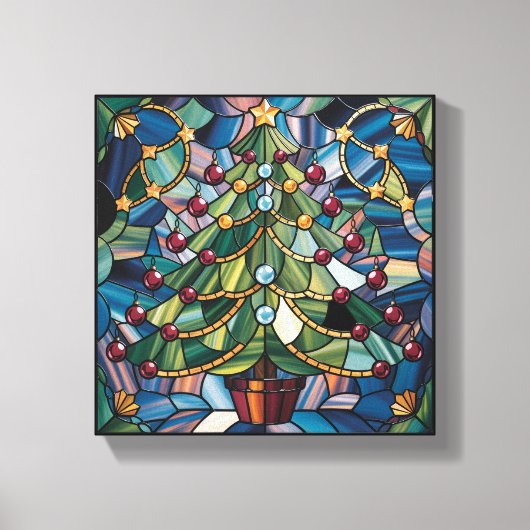 Tiffany-Style Stained Glass Christmas Tree Canvas Afdruk (Voorkant)