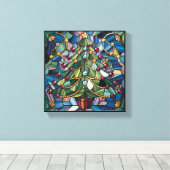 Tiffany-Style Stained Glass Christmas Tree Canvas Afdruk (Insitu (Houten vloer))