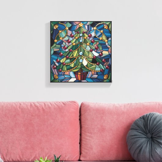 Tiffany-Style Stained Glass Christmas Tree Canvas Afdruk (Insitu (Woonkamer))