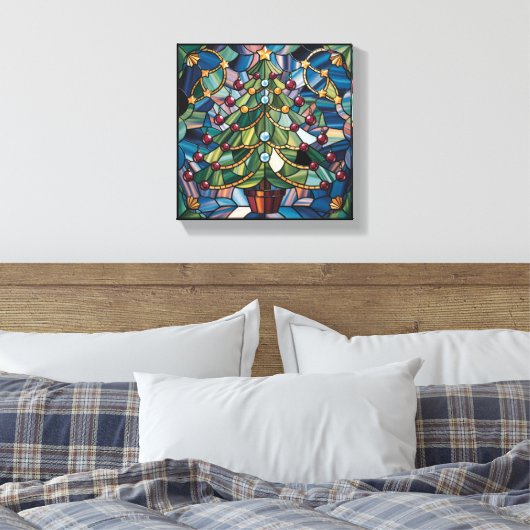 Tiffany-Style Stained Glass Christmas Tree Canvas Afdruk (Insitu (Slaapkamer))