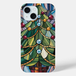 Tiffany-Style Stained Glass Christmas Tree iPhone 15 Case