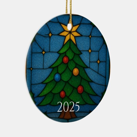 Tiffany Style Stained Glass Christmas Tree Design  Keramisch Ornament (Rechts)