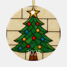 Tiffany Style Stained Glass Christmas Tree Design 