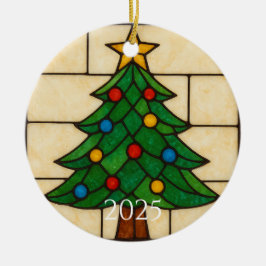 Tiffany Style Stained Glass Christmas Tree Design  Keramisch Ornament