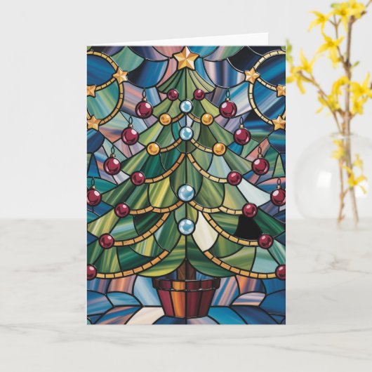 Tiffany-Style Stained Glass Christmas Tree Kaart (Gele Bloem)