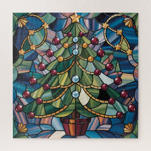 Tiffany-Style Stained Glass Christmas Tree Legpuzzel (Verticaal)