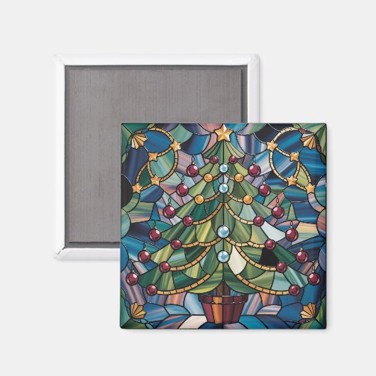 Tiffany-Style Stained Glass Christmas Tree Magneet (Voorkant / Achterkant)