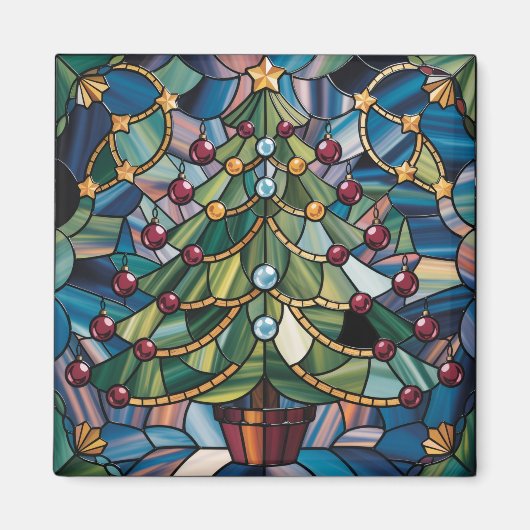 Tiffany-Style Stained Glass Christmas Tree Magneet (Voorkant)