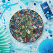 Tiffany-Style Stained Glass Christmas Tree Papieren Bordje (Feest)
