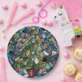 Tiffany-Style Stained Glass Christmas Tree Papieren Bordje (Feest)