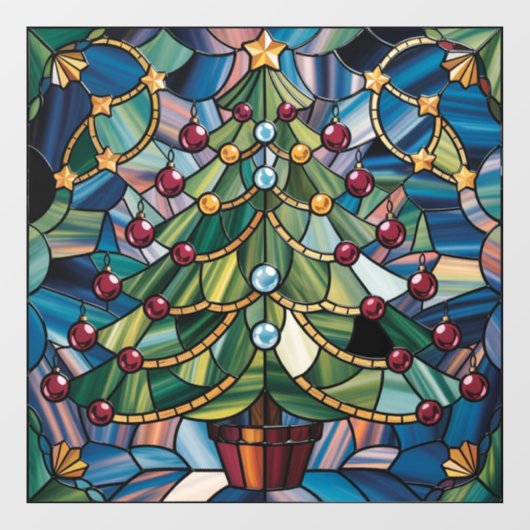 Tiffany-Style Stained Glass Christmas Tree Raamsticker (Vel)