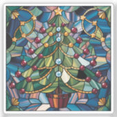 Tiffany-Style Stained Glass Christmas Tree Sticker (Voorkant)
