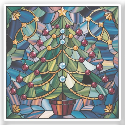 Tiffany-Style Stained Glass Christmas Tree Sticker (Voorkant)