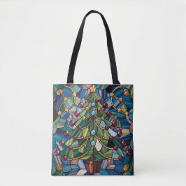 Tiffany-Style Stained Glass Christmas Tree Tote Bag