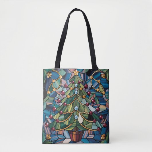 Tiffany-Style Stained Glass Christmas Tree Tote Bag (Voorkant)