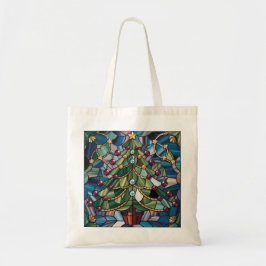 Tiffany-Style Stained Glass Christmas Tree Tote Bag