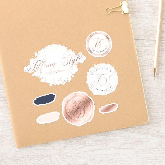 Tiffany Styles Navy Blue & Roos Gold aangepaste lo Sticker (Notitieboek)