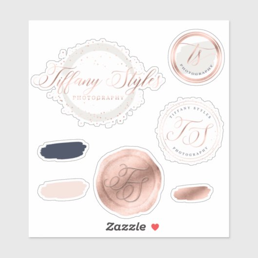 Tiffany Styles Navy Blue & Roos Gold aangepaste lo Sticker (Vel)