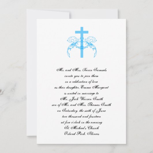 Tiffany Turquoise Cross Christelijke Wedding Invit Kaart (Voorkant)