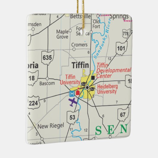 Tiffin Ohio Road Map Keramisch Ornament (Rechts)
