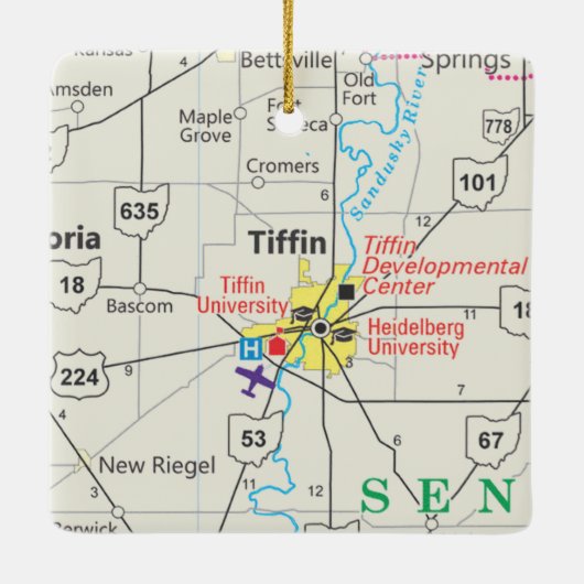 Tiffin Ohio Road Map Keramisch Ornament (Achterkant)
